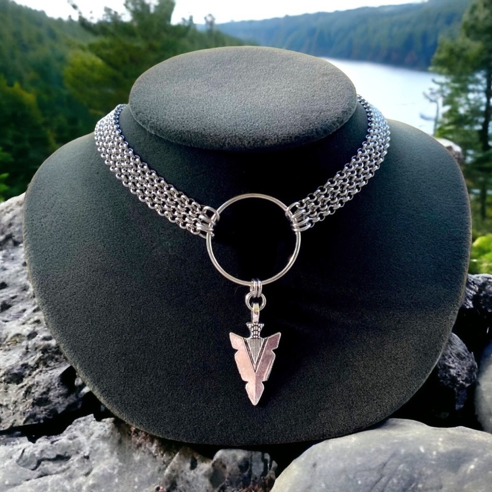 Silver arrow set . Boho Arrow chocker choker necklace + matching earrings